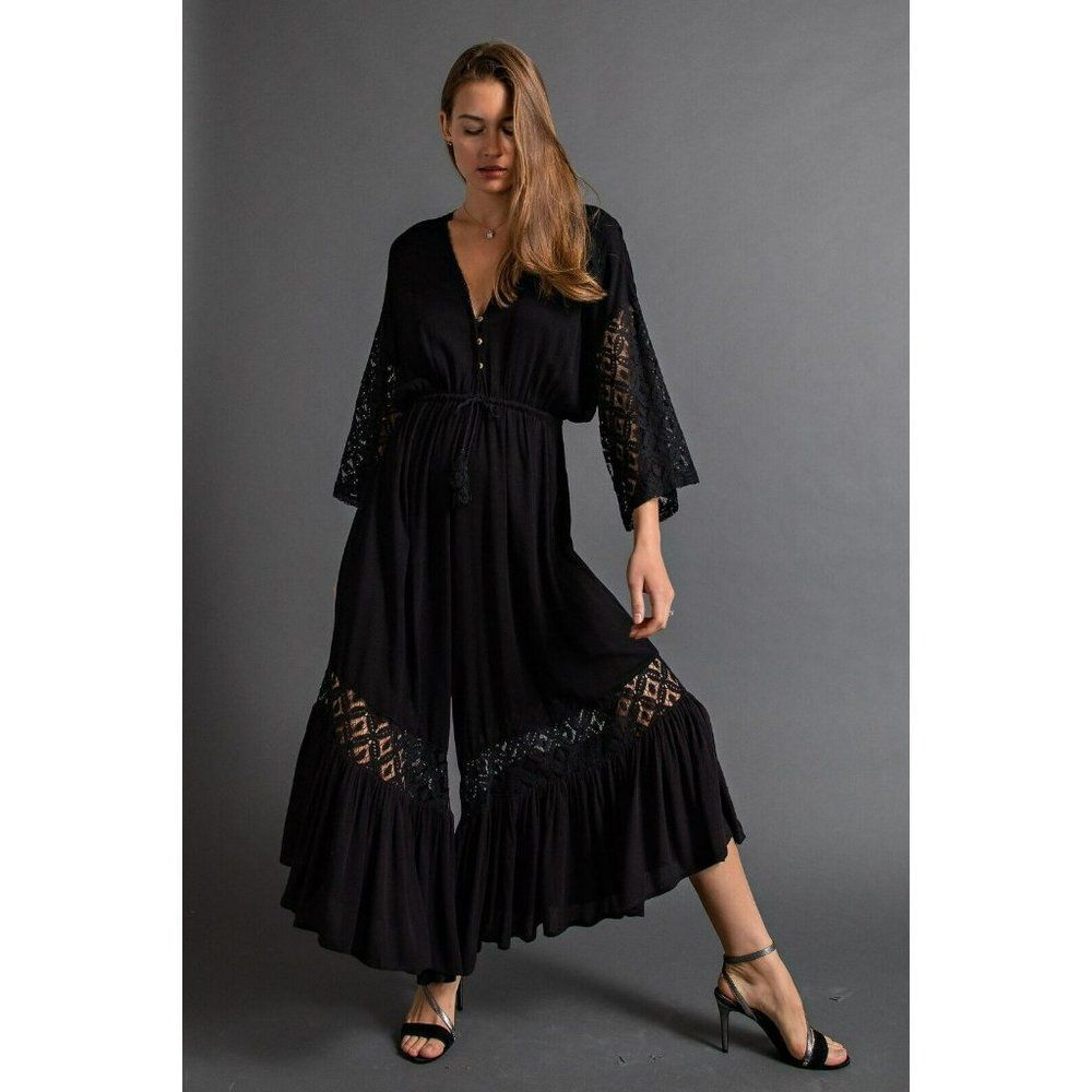Easel Nellie Lace Jumpsuit in Black EB41214 - Picture 3 of 5